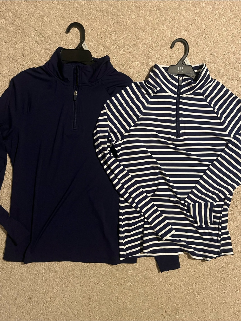 Lands' End Navy Half-Zip & Navy-White Striped Tops (2-Pack)